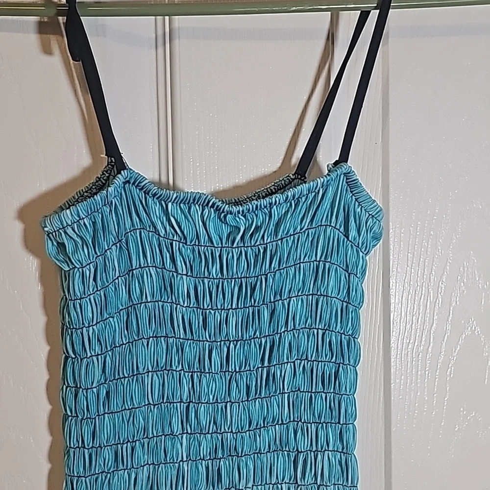 Tropical Print Elastic Top Dress Adjustable Shoulder Ties Size M